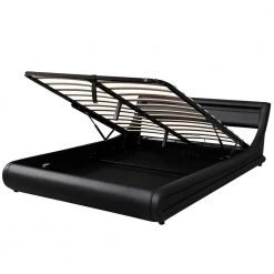 65.70 in. W Queen Upholstered Leather Platform bed in Black with a Hydraulic Storage System, LED Light Headboard by Polibi -Cheap sumyeg Store black polibi platform beds mb 657pbhl b 4f 1000