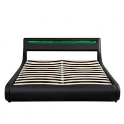 65.70 in. W Queen Upholstered Leather Platform bed in Black with a Hydraulic Storage System, LED Light Headboard by Polibi -Cheap sumyeg Store black polibi platform beds mb 657pbhl b c3 1000