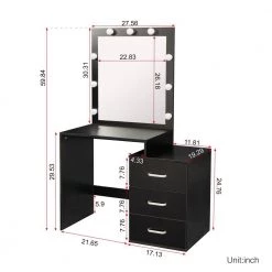 27.56 x 19.3 x 59.84 in. Black LED Dressing Table Vanity Table Makeup Dresser with Mirror and-Drawers by sumyeg -Cheap sumyeg Store black sumyeg dressers sg 331jf6274 1f 1000