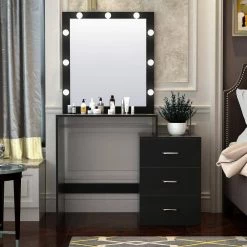 27.56 x 19.3 x 59.84 in. Black LED Dressing Table Vanity Table Makeup Dresser with Mirror and-Drawers by sumyeg -Cheap sumyeg Store black sumyeg dressers sg 331jf6274 31 1000