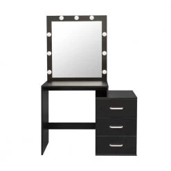 27.56 x 19.3 x 59.84 in. Black LED Dressing Table Vanity Table Makeup Dresser with Mirror and-Drawers by sumyeg
