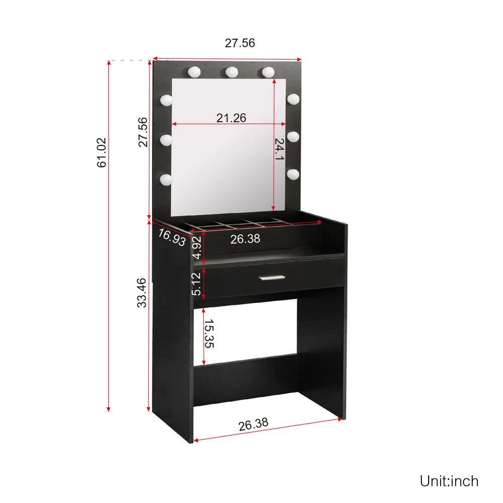 27.56 x 16.93 x 61 in. Home Source Wood LED Dressing Makeup Table Set Vanity Table with Mirror and-Drawer by sumyeg 9 27.56 x 16.93 x 61 in. Home Source Wood LED Dressing Makeup Table Set Vanity Table with Mirror and-Drawer by sumyeg - Image 7