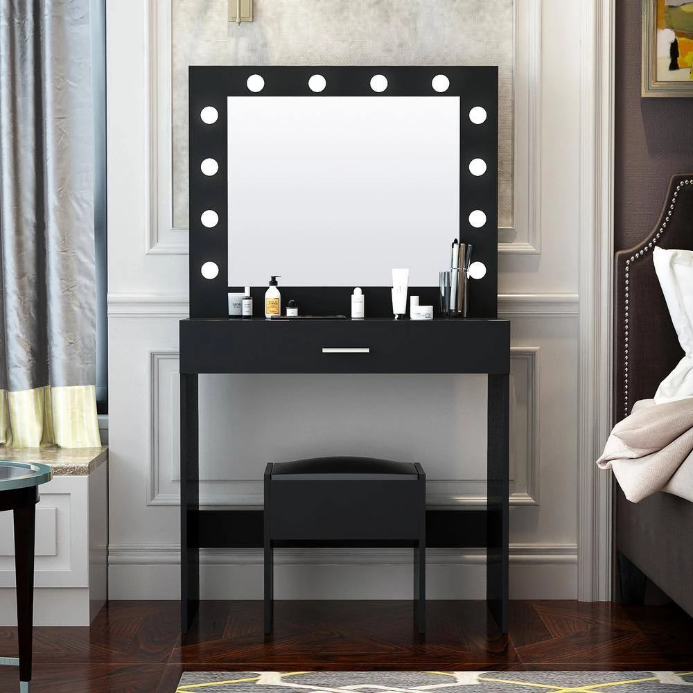 31.5 x 15.75 x 55.12 in. Black Bedroom LED Makeup Dressing Table Vanity Table Set with Mirror and Stool by sumyeg 12 31.5 x 15.75 x 55.12 in. Black Bedroom LED Makeup Dressing Table Vanity Table Set with Mirror and Stool by sumyeg - Image 10