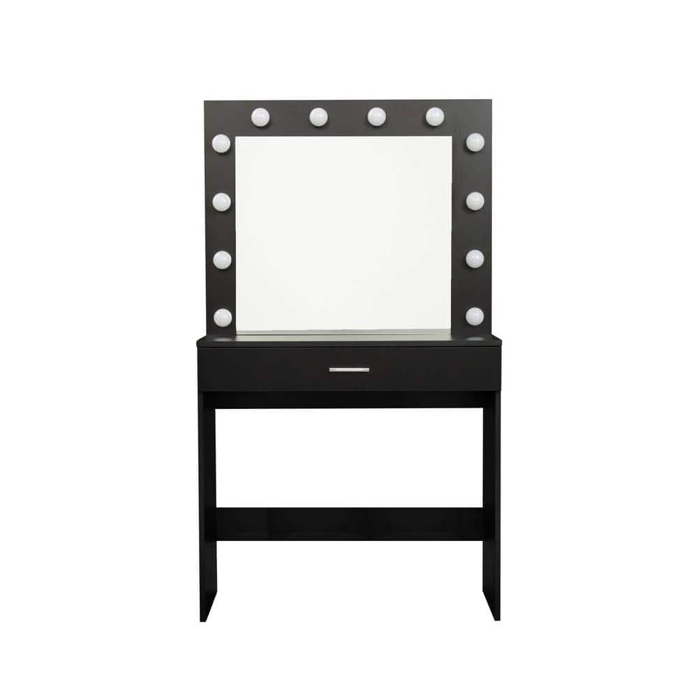 31.5 x 15.75 x 55.12 in. Black Bedroom LED Makeup Dressing Table Vanity Table Set with Mirror and Stool by sumyeg 3 31.5 x 15.75 x 55.12 in. Black Bedroom LED Makeup Dressing Table Vanity Table Set with Mirror and Stool by sumyeg