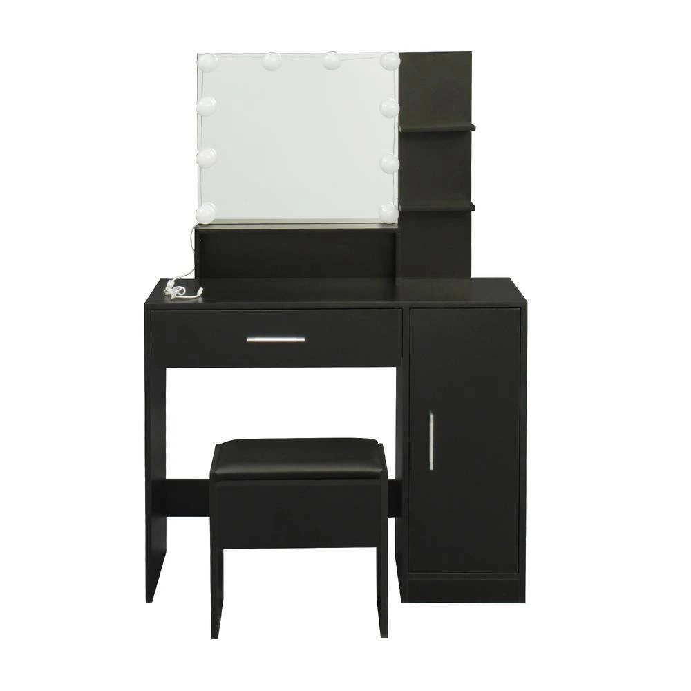 35.43 x 15.75 x 52.76 in. Black Rectangular Makeup Table Stool Set Dressing Table with Mirror and-Drawer by sumyeg 10 35.43 x 15.75 x 52.76 in. Black Rectangular Makeup Table Stool Set Dressing Table with Mirror and-Drawer by sumyeg - Image 8