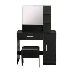 35.43 x 15.75 x 52.76 in. Black Rectangular Makeup Table Stool Set Dressing Table with Mirror and-Drawer by sumyeg