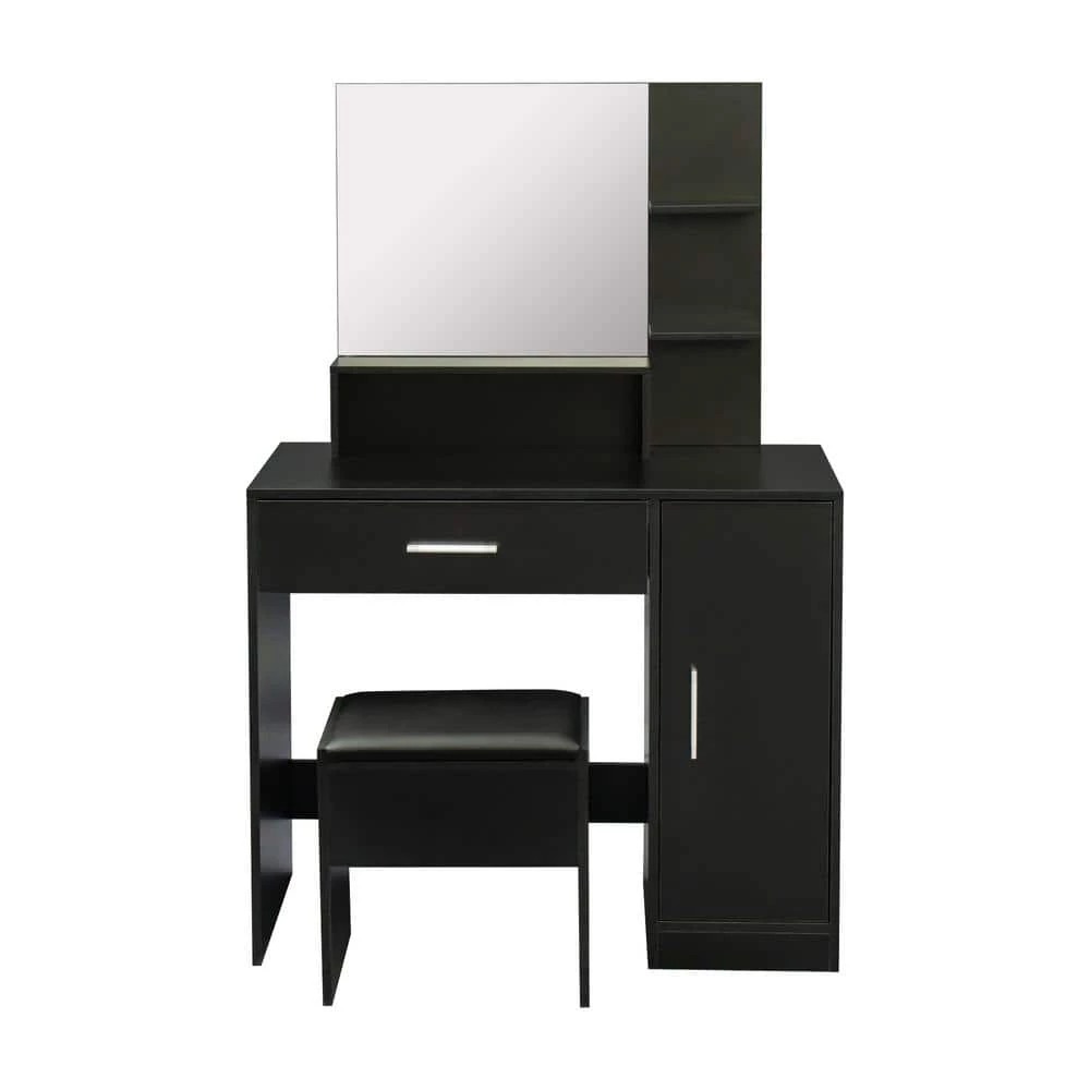 35.43 x 15.75 x 52.76 in. Black Rectangular Makeup Table Stool Set Dressing Table with Mirror and-Drawer by sumyeg 3 35.43 x 15.75 x 52.76 in. Black Rectangular Makeup Table Stool Set Dressing Table with Mirror and-Drawer by sumyeg