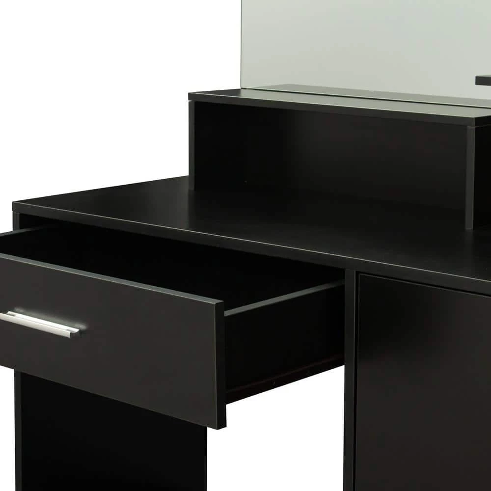 35.43 x 15.75 x 52.76 in. Black Rectangular Makeup Table Stool Set Dressing Table with Mirror and-Drawer by sumyeg 14 35.43 x 15.75 x 52.76 in. Black Rectangular Makeup Table Stool Set Dressing Table with Mirror and-Drawer by sumyeg - Image 12