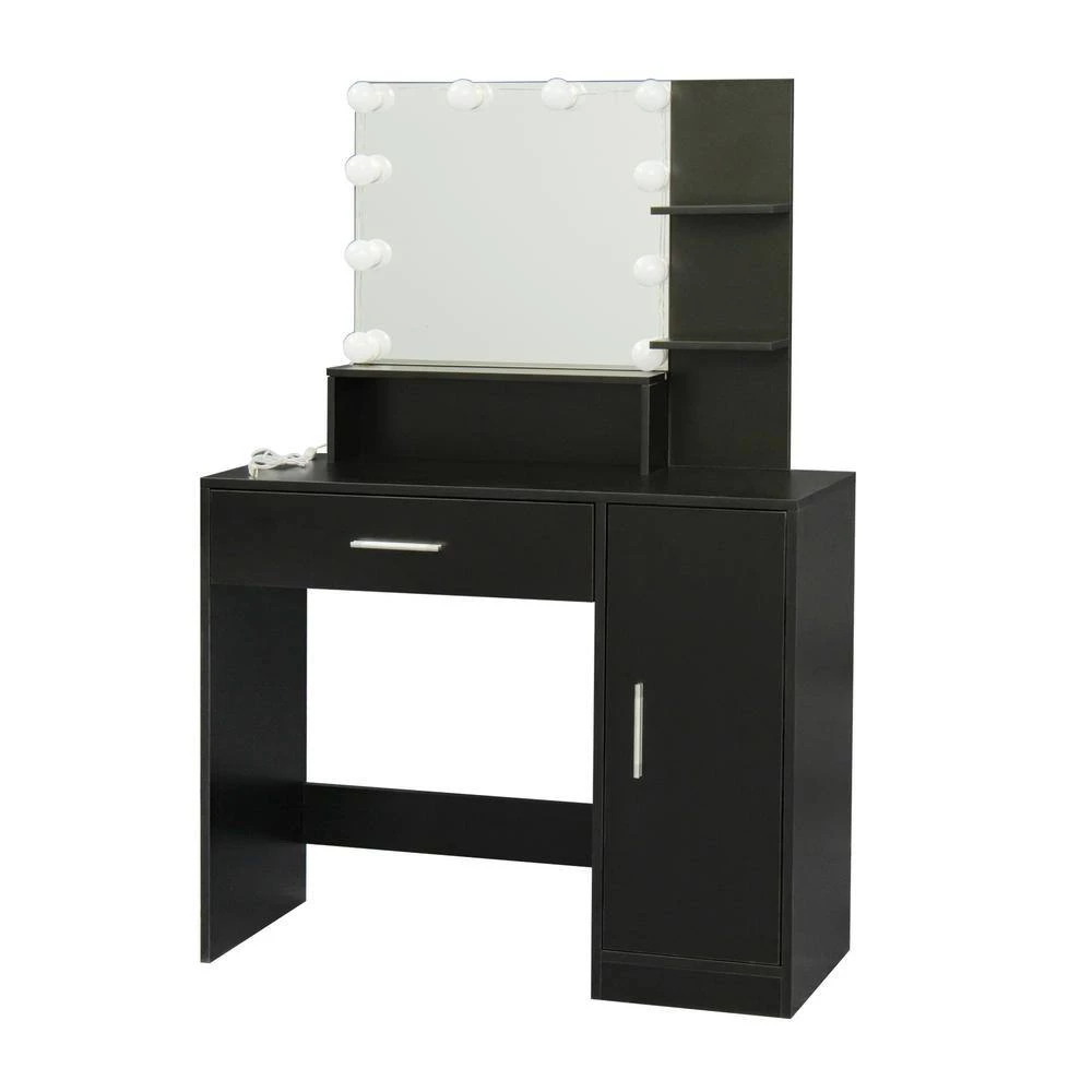 35.43 x 15.75 x 52.76 in. Black Rectangular Makeup Table Stool Set Dressing Table with Mirror and-Drawer by sumyeg 4 35.43 x 15.75 x 52.76 in. Black Rectangular Makeup Table Stool Set Dressing Table with Mirror and-Drawer by sumyeg - Image 2