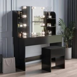 42.52 x 15.75 x 52.76 in. Rectangular Black LED Furniture Dressing Table Makeup Table Stool Set with Mirror and-Drawers by sumyeg 21 42.52 x 15.75 x 52.76 in. Rectangular Black LED Furniture Dressing Table Makeup Table Stool Set with Mirror and-Drawers by sumyeg -Cheap sumyeg Store black sumyeg dressers sg 331jf6278 31 1000