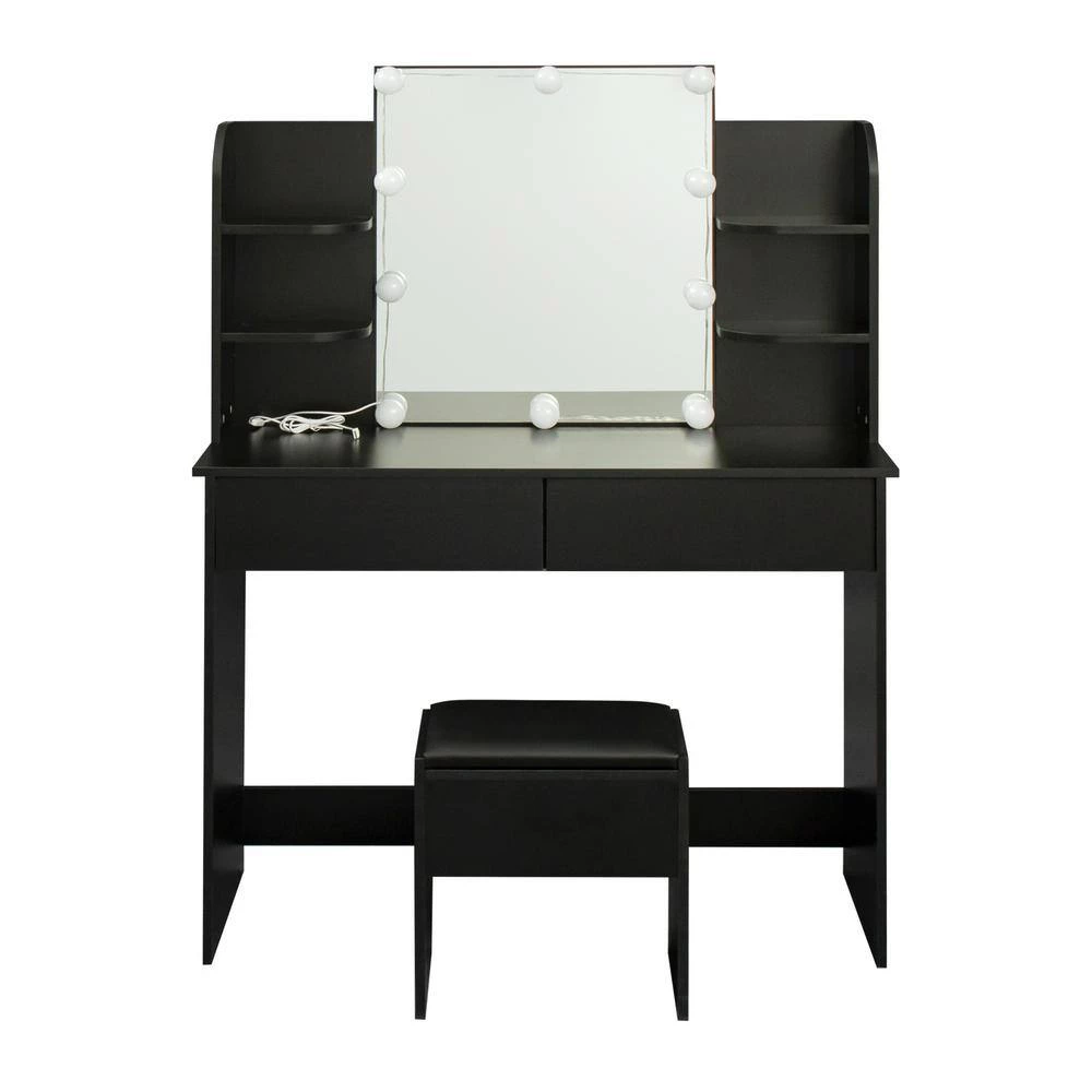42.52 x 15.75 x 52.76 in. Rectangular Black LED Furniture Dressing Table Makeup Table Stool Set with Mirror and-Drawers by sumyeg 7 42.52 x 15.75 x 52.76 in. Rectangular Black LED Furniture Dressing Table Makeup Table Stool Set with Mirror and-Drawers by sumyeg - Image 5
