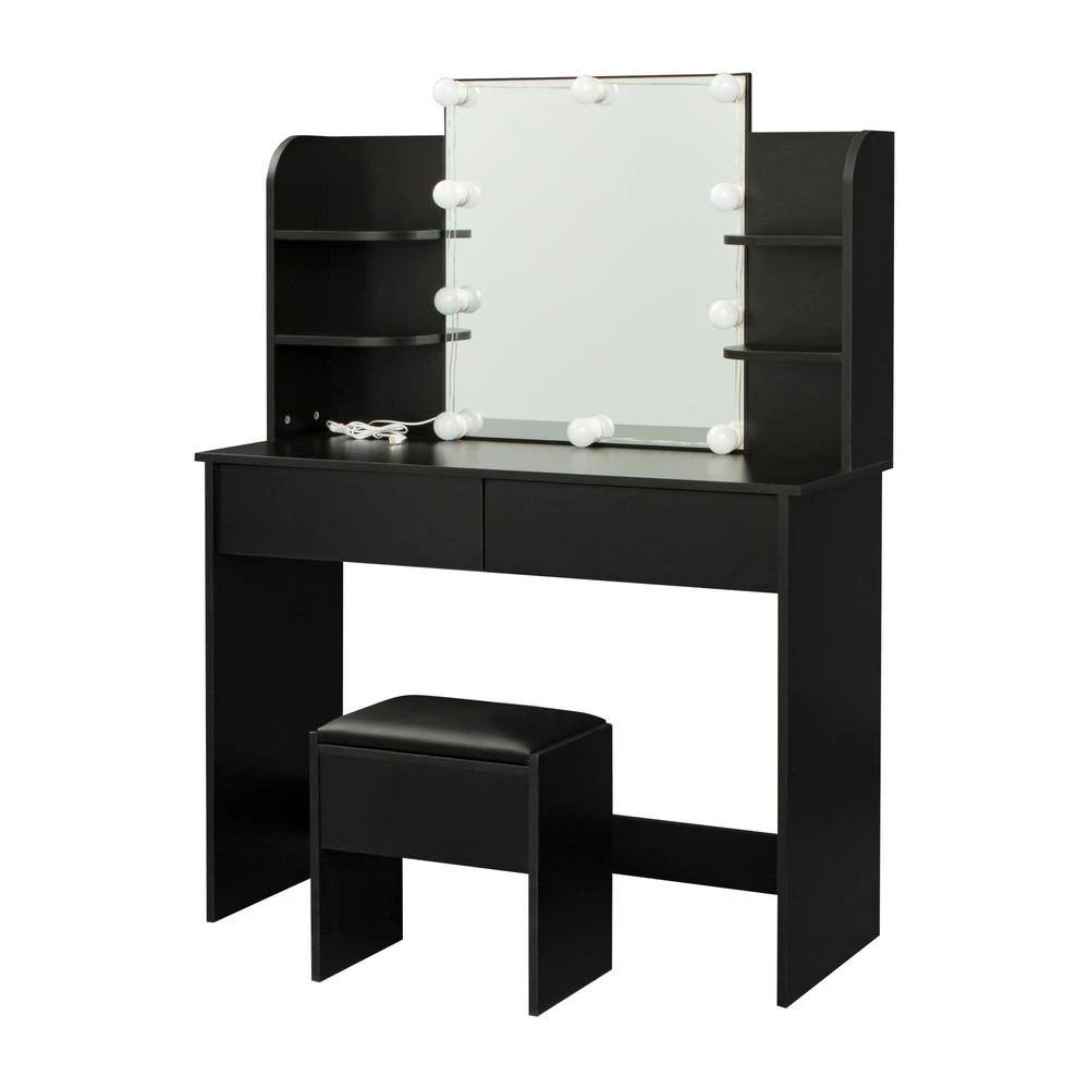42.52 x 15.75 x 52.76 in. Rectangular Black LED Furniture Dressing Table Makeup Table Stool Set with Mirror and-Drawers by sumyeg 4 42.52 x 15.75 x 52.76 in. Rectangular Black LED Furniture Dressing Table Makeup Table Stool Set with Mirror and-Drawers by sumyeg - Image 2