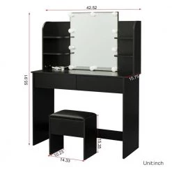 42.52 x 15.75 x 52.76 in. Rectangular Black LED Furniture Dressing Table Makeup Table Stool Set with Mirror and-Drawers by sumyeg 20 42.52 x 15.75 x 52.76 in. Rectangular Black LED Furniture Dressing Table Makeup Table Stool Set with Mirror and-Drawers by sumyeg -Cheap sumyeg Store black sumyeg dressers sg 331jf6278 fa 1000