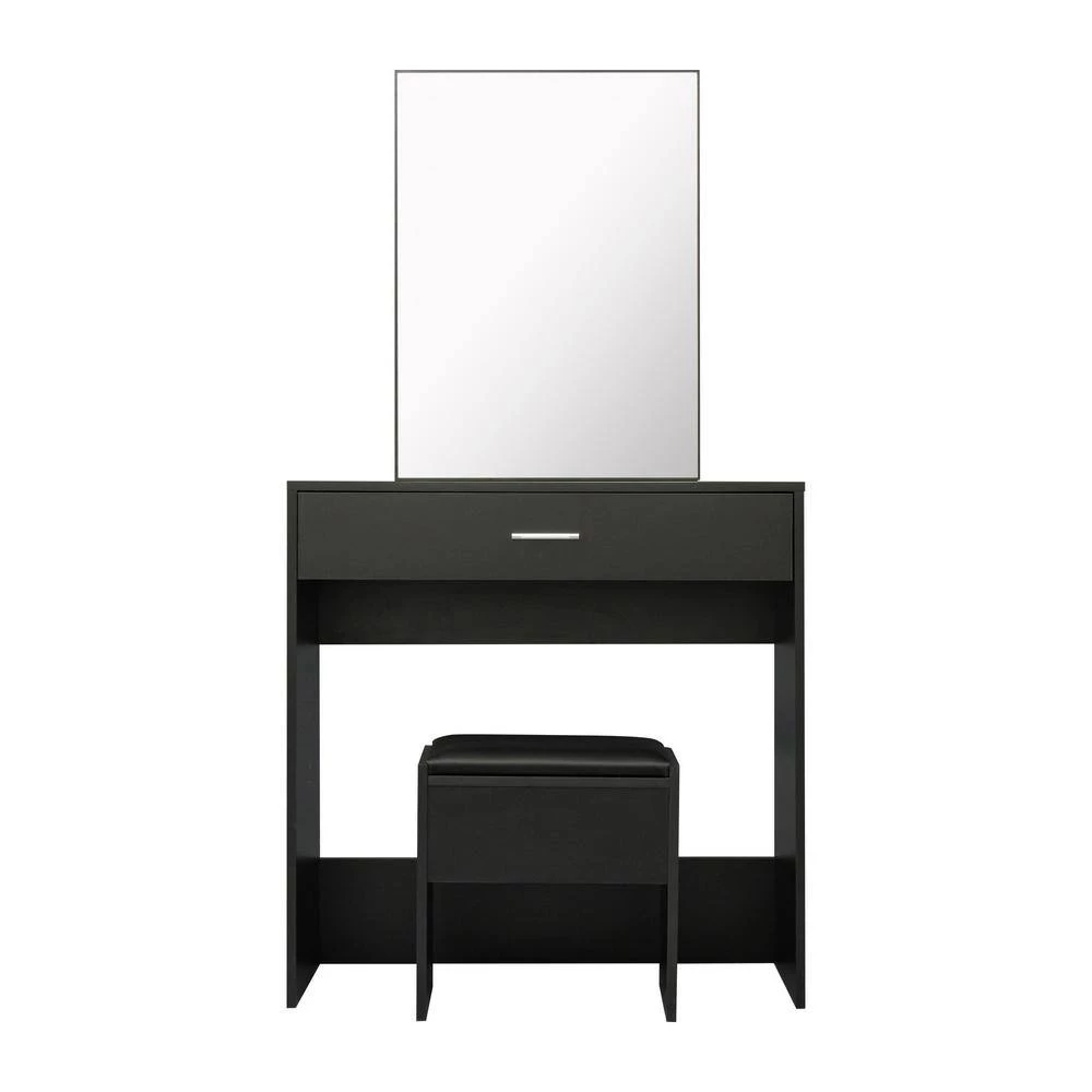 31.5 x 15.75 x 58.67 in. Modern Black Vanity Table Set Dressing Makeup Table with Mirror and Stool and-Drawer by sumyeg 6 31.5 x 15.75 x 58.67 in. Modern Black Vanity Table Set Dressing Makeup Table with Mirror and Stool and-Drawer by sumyeg - Image 4