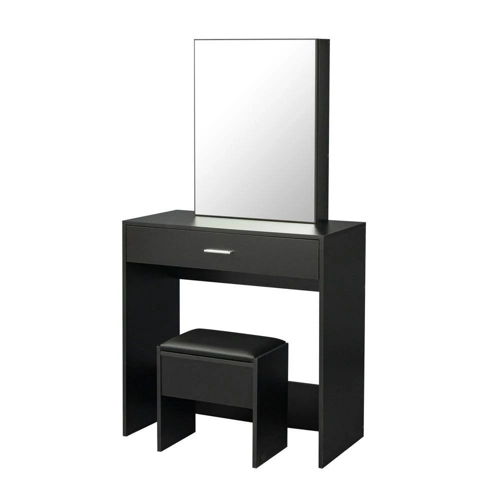 31.5 x 15.75 x 58.67 in. Modern Black Vanity Table Set Dressing Makeup Table with Mirror and Stool and-Drawer by sumyeg 4 31.5 x 15.75 x 58.67 in. Modern Black Vanity Table Set Dressing Makeup Table with Mirror and Stool and-Drawer by sumyeg - Image 2