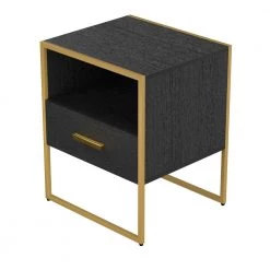 1-Drawer Gold & Black Nightstand 17.7 in. H x 17.7 in. W x 15.7 in. L Bedside Table Sofa End Table by sumyeg