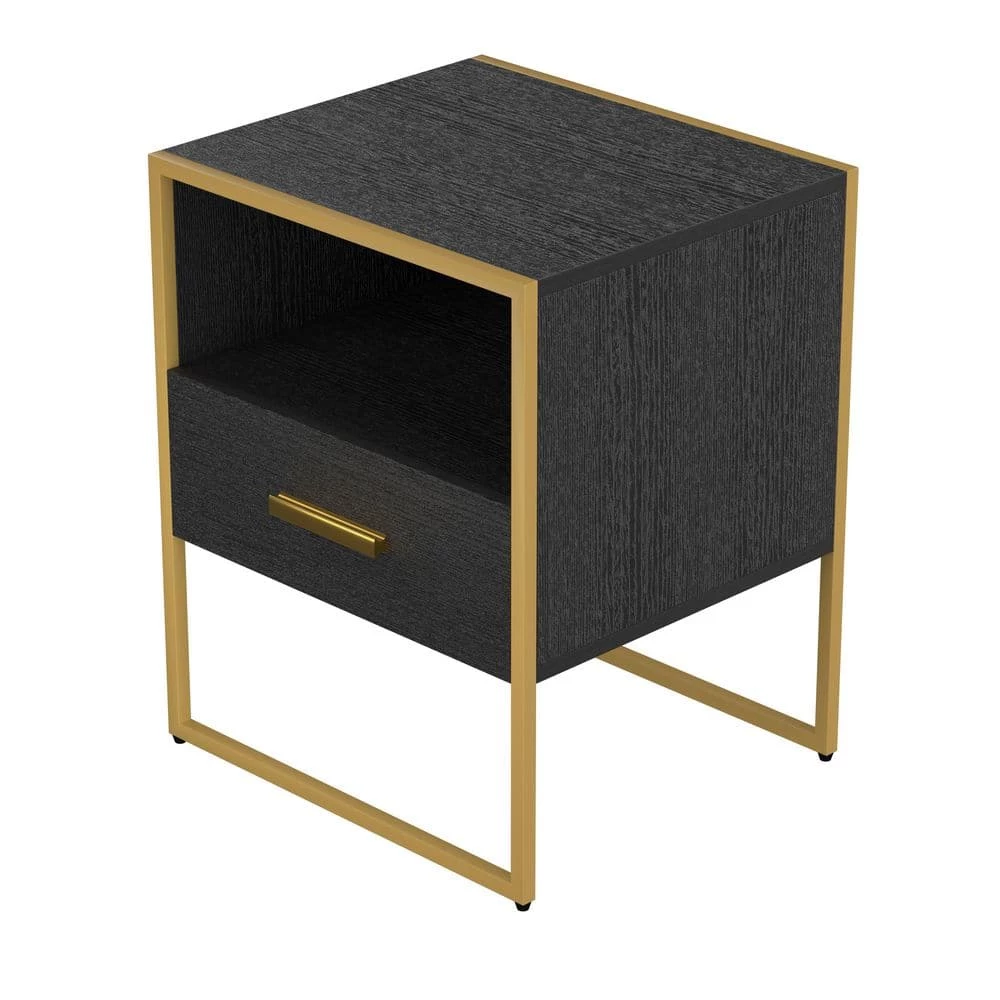 1-Drawer Gold & Black Nightstand 17.7 in. H x 17.7 in. W x 15.7 in. L Bedside Table Sofa End Table by sumyeg 3 1-Drawer Gold & Black Nightstand 17.7 in. H x 17.7 in. W x 15.7 in. L Bedside Table Sofa End Table by sumyeg
