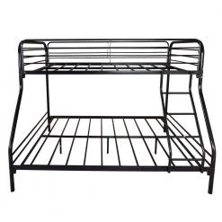 Sturdy Black Twin Full Metal Bunk Bed Platform Bed with Enhanced Upper-Level Guardrail by sumyeg