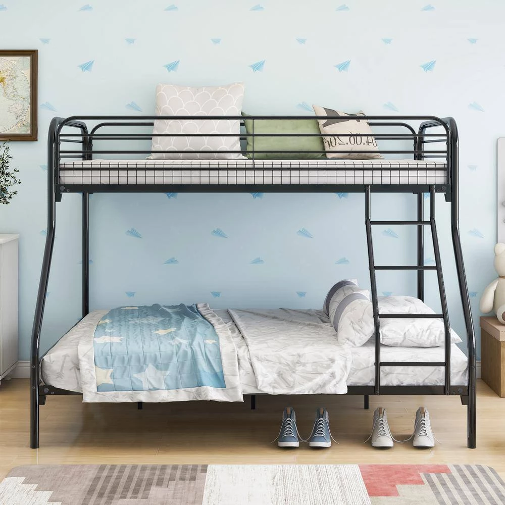 Sturdy Black Twin Full Metal Bunk Bed Platform Bed with Enhanced Upper-Level Guardrail by sumyeg 5 Sturdy Black Twin Full Metal Bunk Bed Platform Bed with Enhanced Upper-Level Guardrail by sumyeg - Image 3