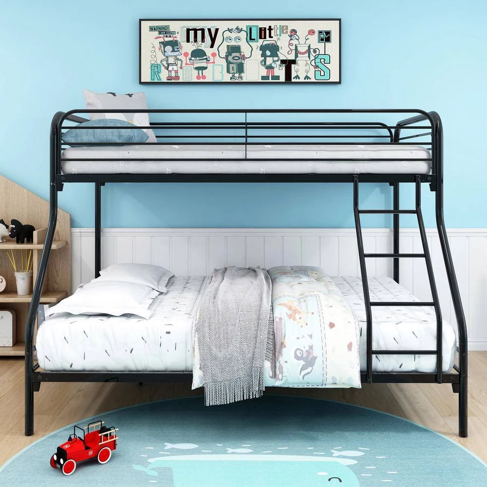 Sturdy Black Twin Full Metal Bunk Bed Platform Bed with Enhanced Upper-Level Guardrail by sumyeg 4 Sturdy Black Twin Full Metal Bunk Bed Platform Bed with Enhanced Upper-Level Guardrail by sumyeg - Image 2