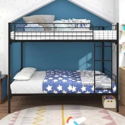 New Design Black Metal Full Platform Bed Twin-Over-Twin Bunk Bed with Ladder by sumyeg 11 New Design Black Metal Full Platform Bed Twin-Over-Twin Bunk Bed with Ladder by sumyeg -Cheap sumyeg Store black sumyeg platform beds sy 0152w 31 1000
