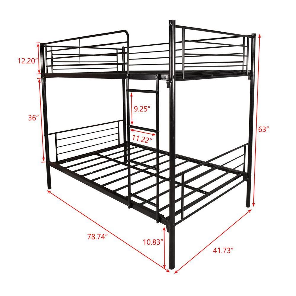 New Design Black Metal Full Platform Bed Twin-Over-Twin Bunk Bed with Ladder by sumyeg 6 New Design Black Metal Full Platform Bed Twin-Over-Twin Bunk Bed with Ladder by sumyeg - Image 4