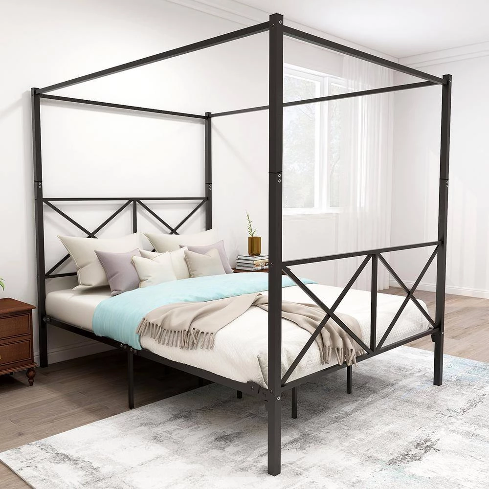 Contemporary Black Queen Metal Bed Frame Platform Bed Frame with x Shaped Frame by sumyeg 8 Contemporary Black Queen Metal Bed Frame Platform Bed Frame with x Shaped Frame by sumyeg - Image 6