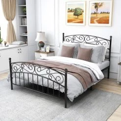Modern 59.84 in. Queen Black Metal Bed Frame Platform Bed with Headboard And Fooboard by sumyeg 11 Modern 59.84 in. Queen Black Metal Bed Frame Platform Bed with Headboard And Fooboard by sumyeg -Cheap sumyeg Store black sumyeg platform beds sy 0163w 31 1000