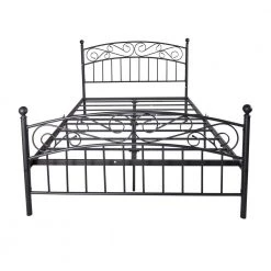 Modern 59.84 in. Queen Black Metal Bed Frame Platform Bed with Headboard And Fooboard by sumyeg