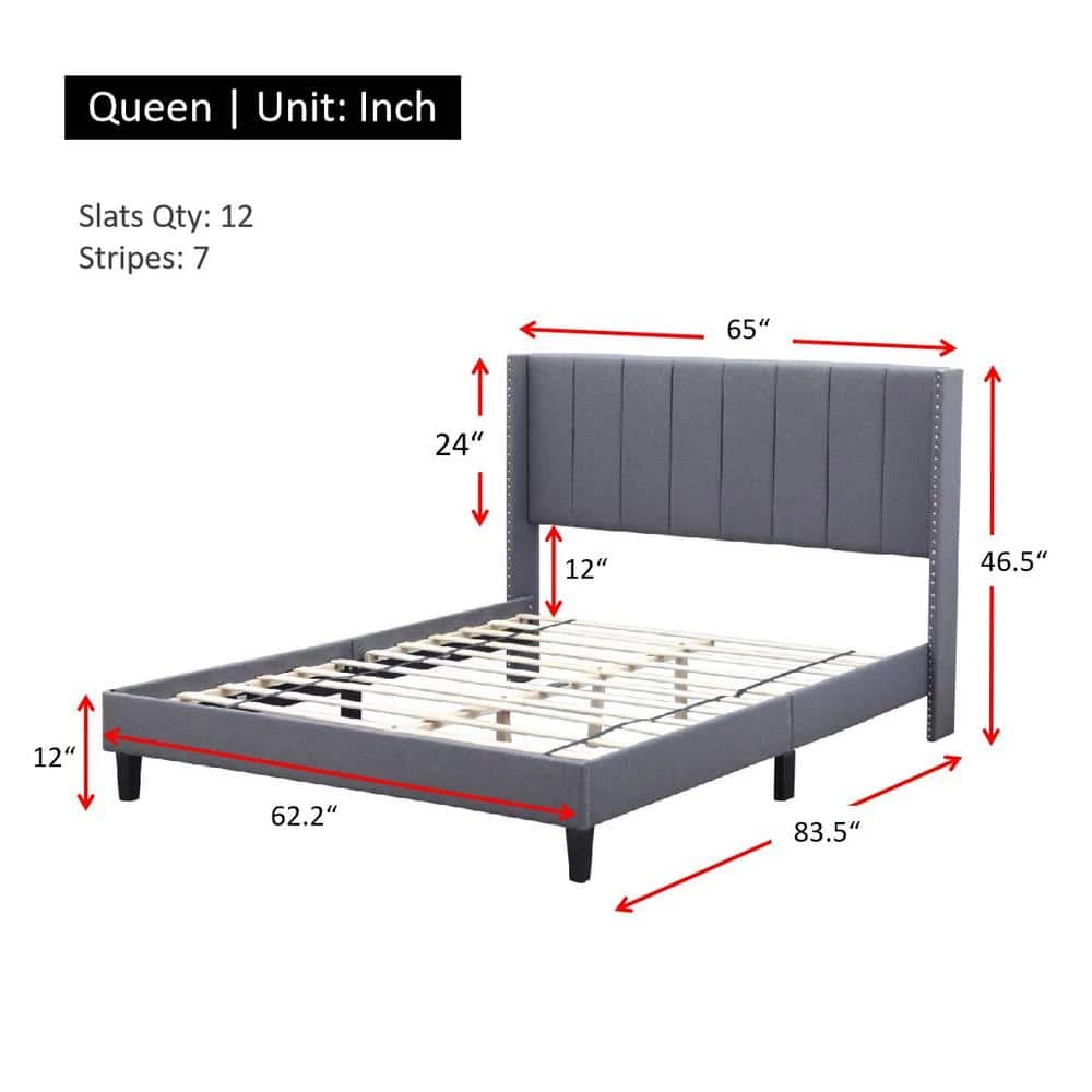 Black Wood Frame Bed Frame Queen Platform Bed with Wingback Headboard and Slats by sumyeg 8 Black Wood Frame Bed Frame Queen Platform Bed with Wingback Headboard and Slats by sumyeg - Image 6