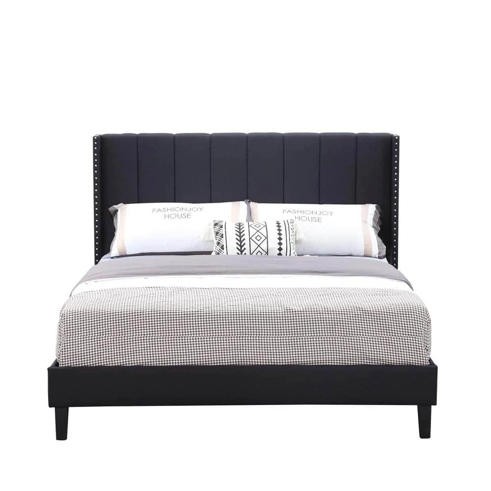 Black Wood Frame Bed Frame Queen Platform Bed with Wingback Headboard and Slats by sumyeg 3 Black Wood Frame Bed Frame Queen Platform Bed with Wingback Headboard and Slats by sumyeg