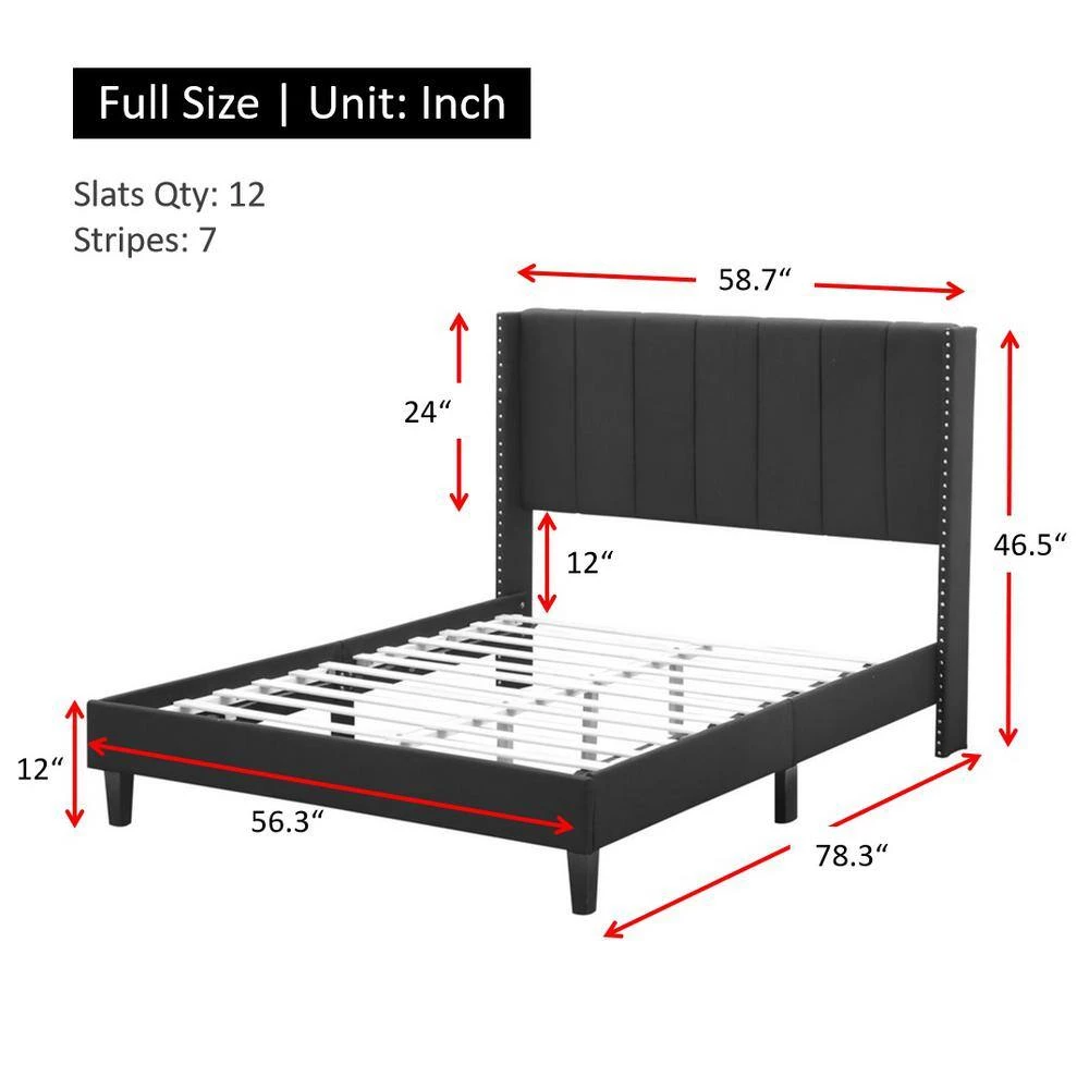 Black Wood Frame Bed Frame Full Platform Bed with Wingback Headboard and Slats by sumyeg 7 Black Wood Frame Bed Frame Full Platform Bed with Wingback Headboard and Slats by sumyeg - Image 5