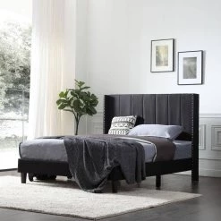 Black Wood Frame Bed Frame Full Platform Bed with Wingback Headboard and Slats by sumyeg 11 Black Wood Frame Bed Frame Full Platform Bed with Wingback Headboard and Slats by sumyeg -Cheap sumyeg Store black sumyeg platform beds sy 25jtfw 1 4f 1000