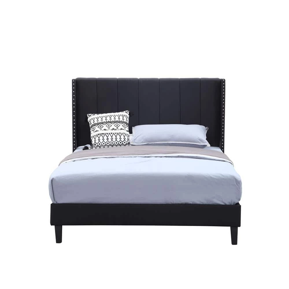 Black Wood Frame Bed Frame Full Platform Bed with Wingback Headboard and Slats by sumyeg 3 Black Wood Frame Bed Frame Full Platform Bed with Wingback Headboard and Slats by sumyeg