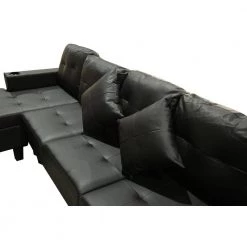 Modern 30.5 in. Leather L Shape Chaise Lounge Sectional Sofa Set in Black For Living Room With Cup Holder by sumyeg 12 Modern 30.5 in. Leather L Shape Chaise Lounge Sectional Sofa Set in Black For Living Room With Cup Holder by sumyeg -Cheap sumyeg Store black sumyeg sectional sofas sy w03022 4f 1000