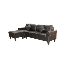Modern 30.5 in. Leather L Shape Chaise Lounge Sectional Sofa Set in Black For Living Room With Cup Holder by sumyeg
