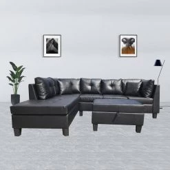 79.6 in. Width 3-Piece Leather Left Facing Loveseat Sectional Sofa in Black With Throw Pillows And Ottoman by sumyeg 15 79.6 in. Width 3-Piece Leather Left Facing Loveseat Sectional Sofa in Black With Throw Pillows And Ottoman by sumyeg -Cheap sumyeg Store black sumyeg sectional sofas sy w03029 31 1000