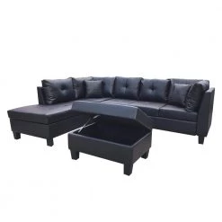 79.6 in. Width 3-Piece Leather Left Facing Loveseat Sectional Sofa in Black With Throw Pillows And Ottoman by sumyeg 12 79.6 in. Width 3-Piece Leather Left Facing Loveseat Sectional Sofa in Black With Throw Pillows And Ottoman by sumyeg -Cheap sumyeg Store black sumyeg sectional sofas sy w03029 4f 1000