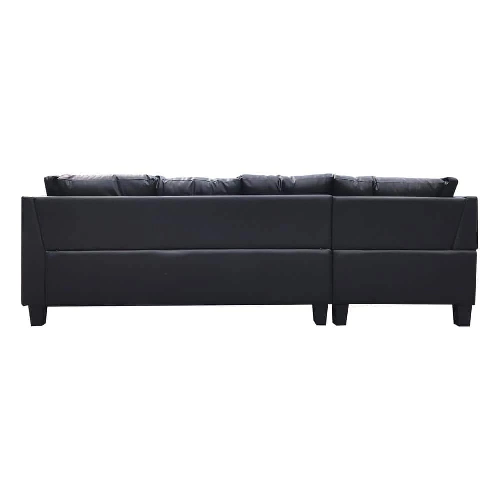 79.6 in. Width 3-Piece Leather Left Facing Loveseat Sectional Sofa in Black With Throw Pillows And Ottoman by sumyeg 5 79.6 in. Width 3-Piece Leather Left Facing Loveseat Sectional Sofa in Black With Throw Pillows And Ottoman by sumyeg - Image 3
