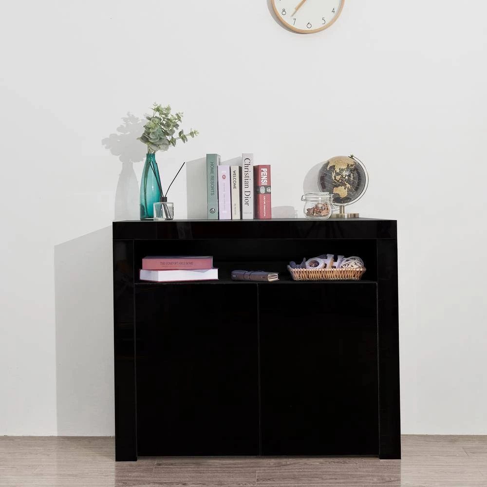 Black High Gloss Kitchen Buffet Cupboard 2-Doors Sideboard Storage Cabinet with LED Light by sumyeg 7 Black High Gloss Kitchen Buffet Cupboard 2-Doors Sideboard Storage Cabinet with LED Light by sumyeg - Image 5
