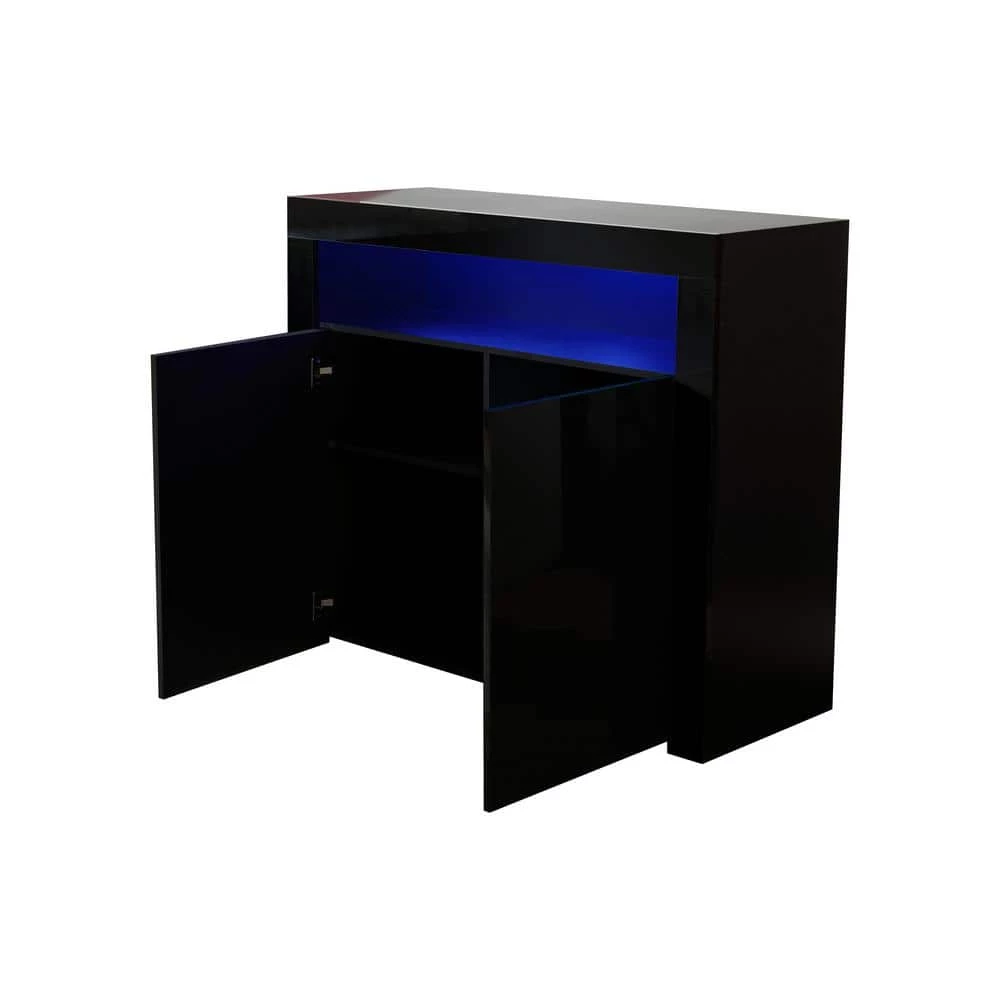 Black High Gloss Kitchen Buffet Cupboard 2-Doors Sideboard Storage Cabinet with LED Light by sumyeg 5 Black High Gloss Kitchen Buffet Cupboard 2-Doors Sideboard Storage Cabinet with LED Light by sumyeg - Image 3