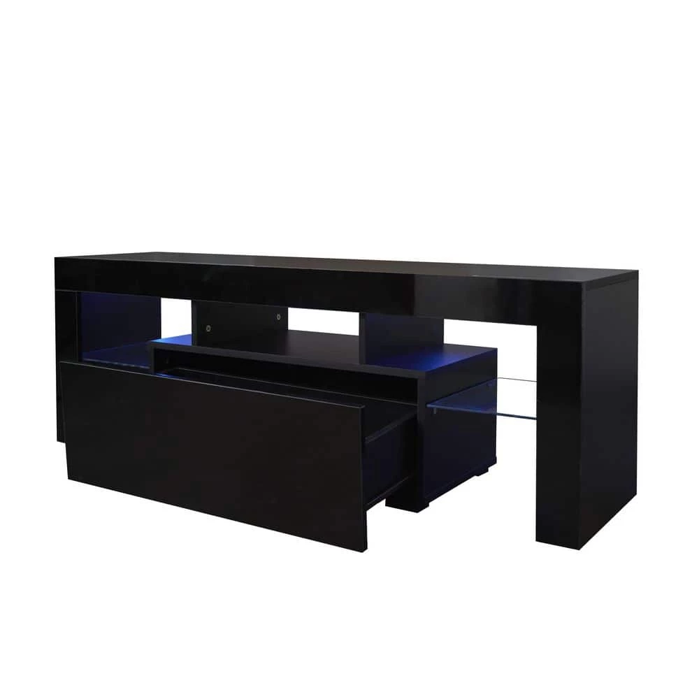 51 in. Black TV Stand Entertainment Center TV Console Cabinet with LED Lights Fits TV's up to 55 in. by sumyeg 3 51 in. Black TV Stand Entertainment Center TV Console Cabinet with LED Lights Fits TV's up to 55 in. by sumyeg