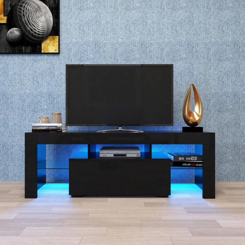 51 in. Black TV Stand Entertainment Center TV Console Cabinet with LED Lights Fits TV's up to 55 in. by sumyeg 4 51 in. Black TV Stand Entertainment Center TV Console Cabinet with LED Lights Fits TV's up to 55 in. by sumyeg - Image 2