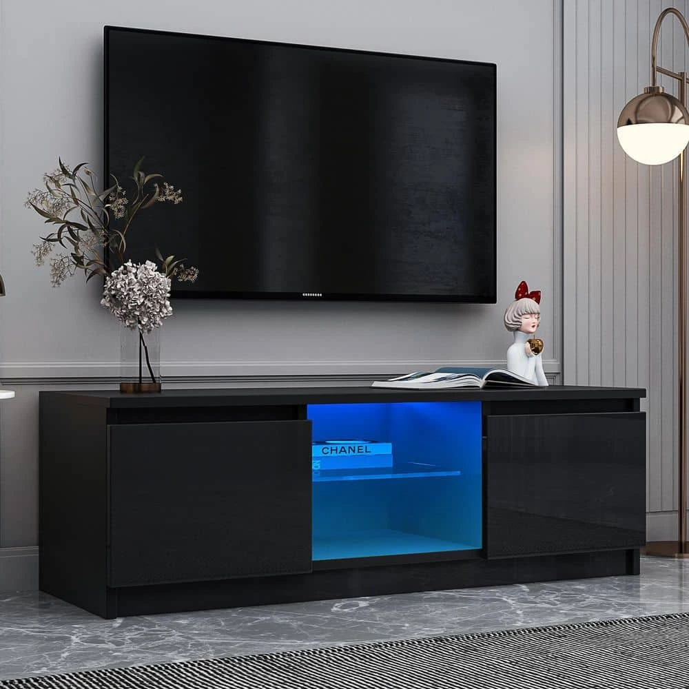 47 in. Black LED TV Stand Cabinet Entertainment Central TV Console Fits TV's up to 55 in. with 2 Storage Drawers by sumyeg 4 47 in. Black LED TV Stand Cabinet Entertainment Central TV Console Fits TV's up to 55 in. with 2 Storage Drawers by sumyeg - Image 2