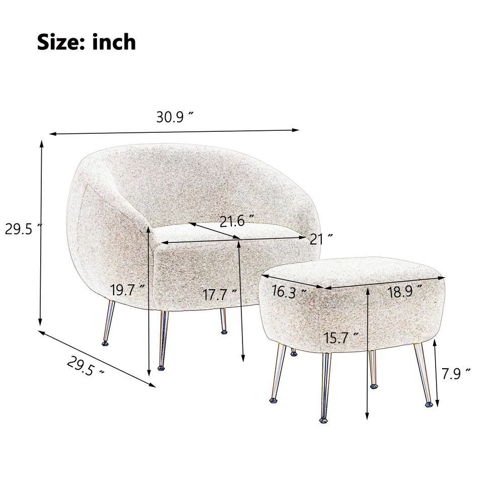 Blue Modern Comfy Leisure Altay Velvet Armchair with Ottoman by Polibi 5 Blue Modern Comfy Leisure Altay Velvet Armchair with Ottoman by Polibi - Image 3