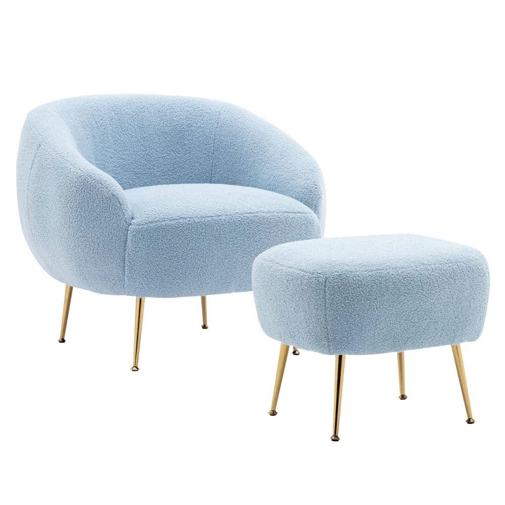 Blue Modern Comfy Leisure Altay Velvet Armchair with Ottoman by Polibi 3 Blue Modern Comfy Leisure Altay Velvet Armchair with Ottoman by Polibi