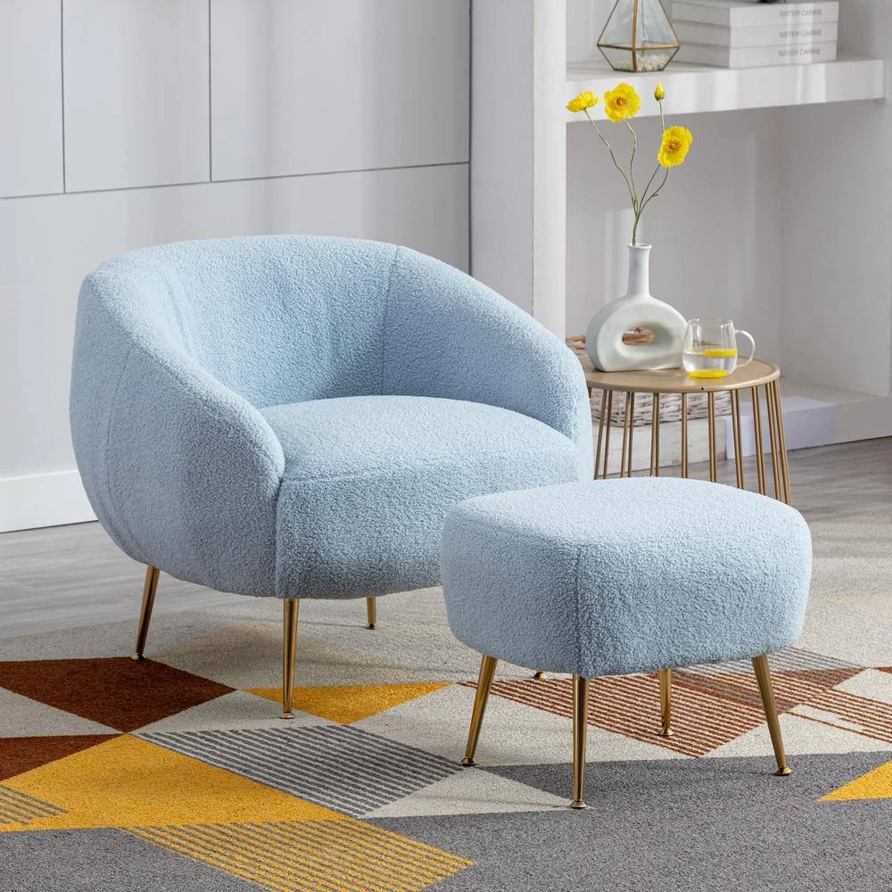 Blue Modern Comfy Leisure Altay Velvet Armchair with Ottoman by Polibi 4 Blue Modern Comfy Leisure Altay Velvet Armchair with Ottoman by Polibi - Image 2