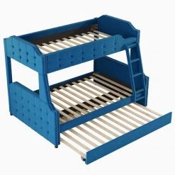 Blue Twin over Full Upholstered Bunk Bed with Trundle and Ladder, Tufted Button Design by Polibi 17 Blue Twin over Full Upholstered Bunk Bed with Trundle and Ladder, Tufted Button Design by Polibi -Cheap sumyeg Store blue polibi bunk beds mb tfbbt bu 1f 1000