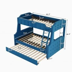 Blue Twin over Full Upholstered Bunk Bed with Trundle and Ladder, Tufted Button Design by Polibi 13 Blue Twin over Full Upholstered Bunk Bed with Trundle and Ladder, Tufted Button Design by Polibi -Cheap sumyeg Store blue polibi bunk beds mb tfbbt bu 40 1000