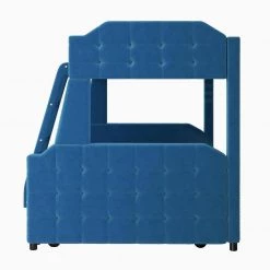 Blue Twin over Full Upholstered Bunk Bed with Trundle and Ladder, Tufted Button Design by Polibi 18 Blue Twin over Full Upholstered Bunk Bed with Trundle and Ladder, Tufted Button Design by Polibi -Cheap sumyeg Store blue polibi bunk beds mb tfbbt bu 44 1000